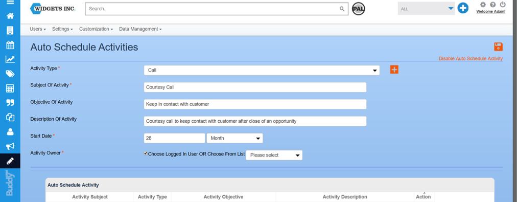 auto schedule a call in BuddyCRM